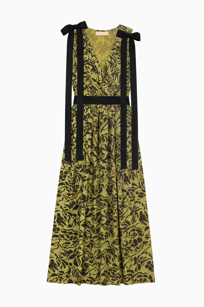 Karina Cotton Bow Dress - Chartreuse