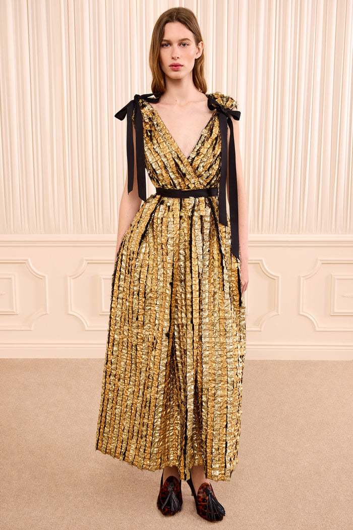 Karina Lurex Bow Dress - Gold