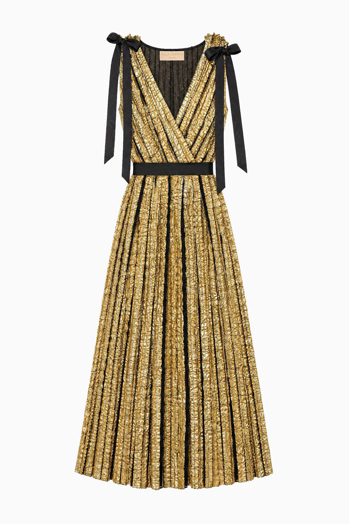 Karina Lurex Bow Dress - Gold