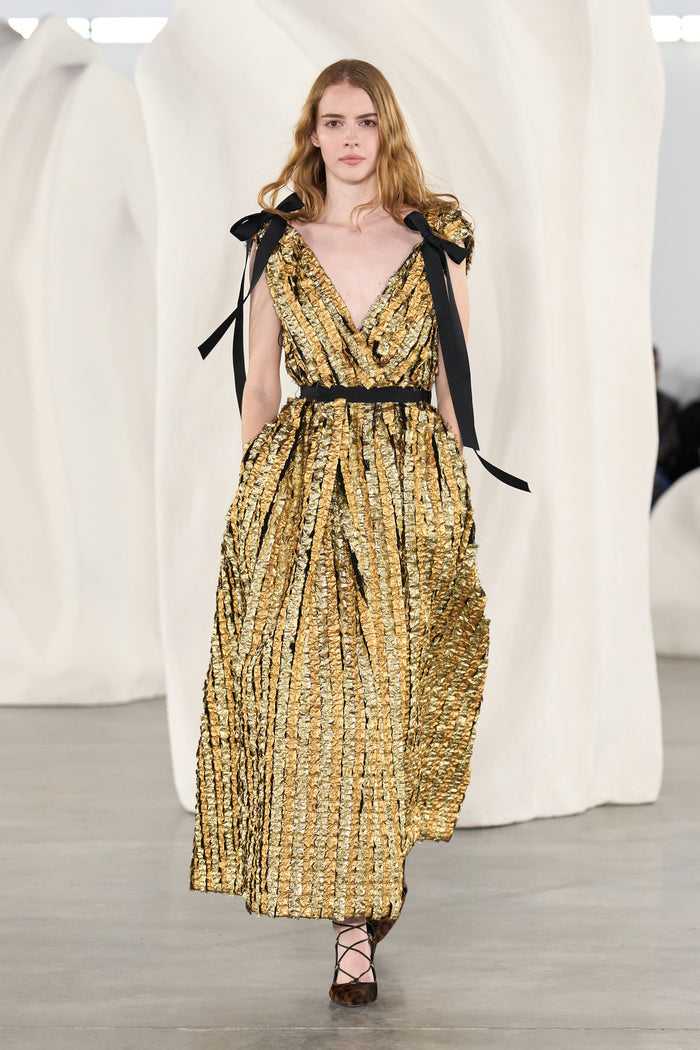 Karina Lurex Bow Dress - Gold