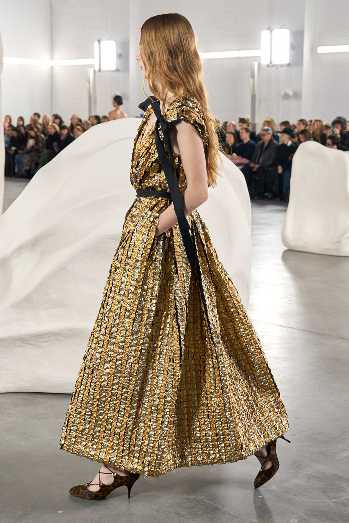 Karina Lurex Bow Dress - Gold