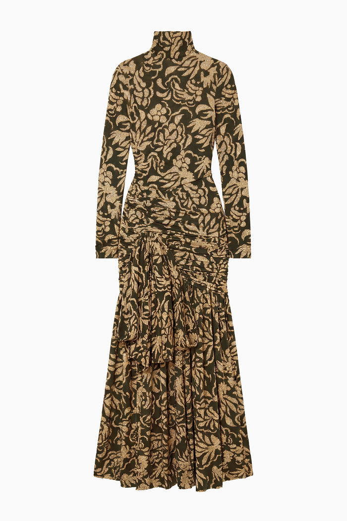 Katy Draped Jersey Dress - Khaki Floral