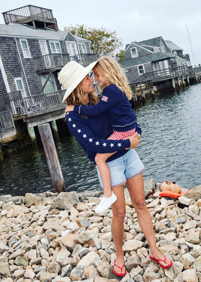 Kids Charley Sweatshirt in French Terry (Navy with American Flag)