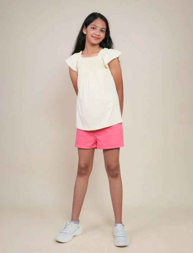 Kids Girls Denim Shorts (Strawberry Red)
