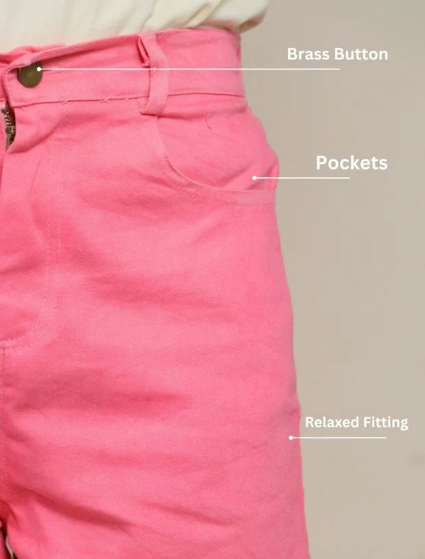 Kids Girls Denim Shorts (Strawberry Red)