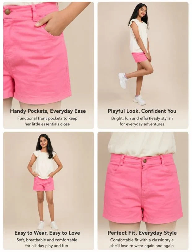 Kids Girls Denim Shorts (Strawberry Red)