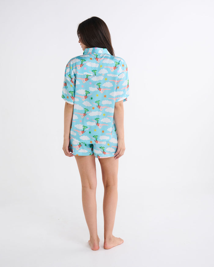 Kip&Co x The Beatles Lucy In The Sky With Diamonds Adult Eco Satin Short Sleeve Shirt & Short Pyjama Set