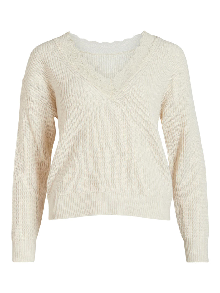 LACY V-NECK JUMPER (NATURAL MELANGE)
