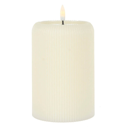 Cream colour ridged candle with artificial flame