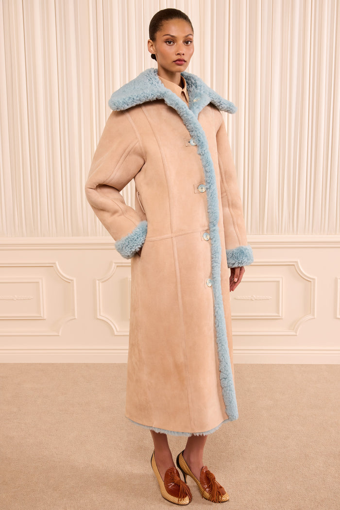 Laureline Reversible Shearling Coat - Turquoise