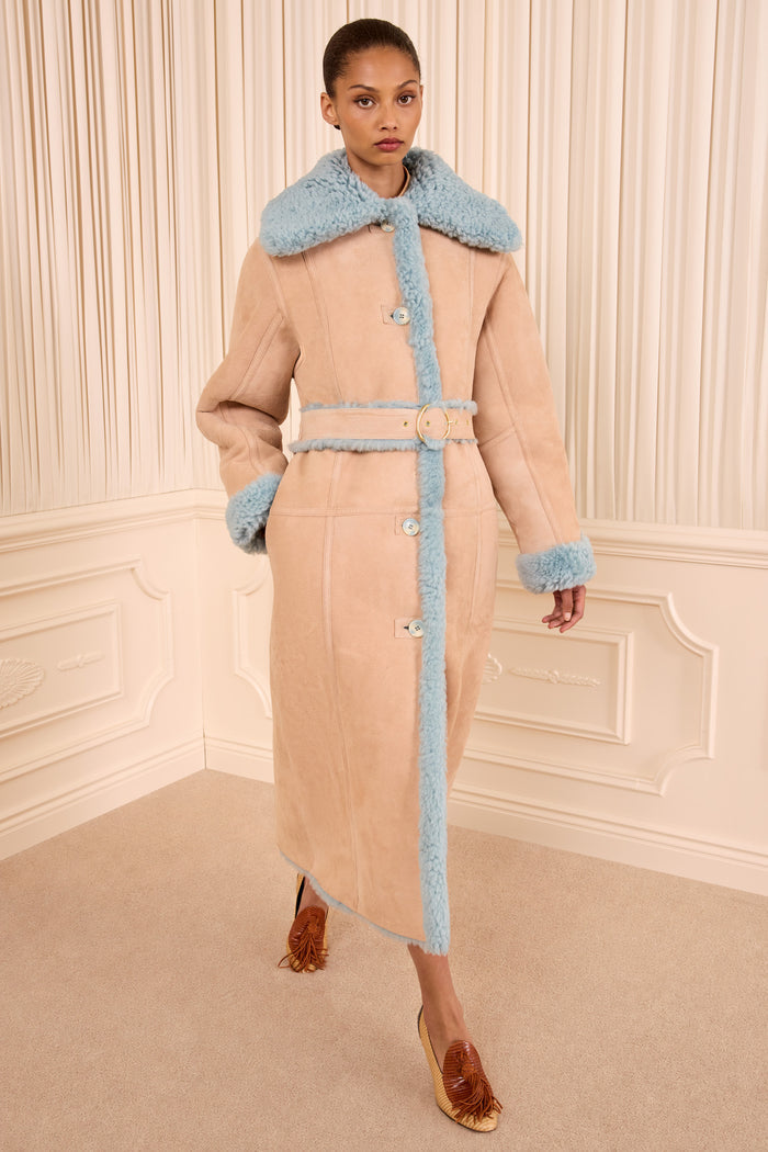 Laureline Reversible Shearling Coat - Turquoise