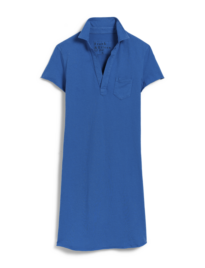 Blue dress with a collar on a white background