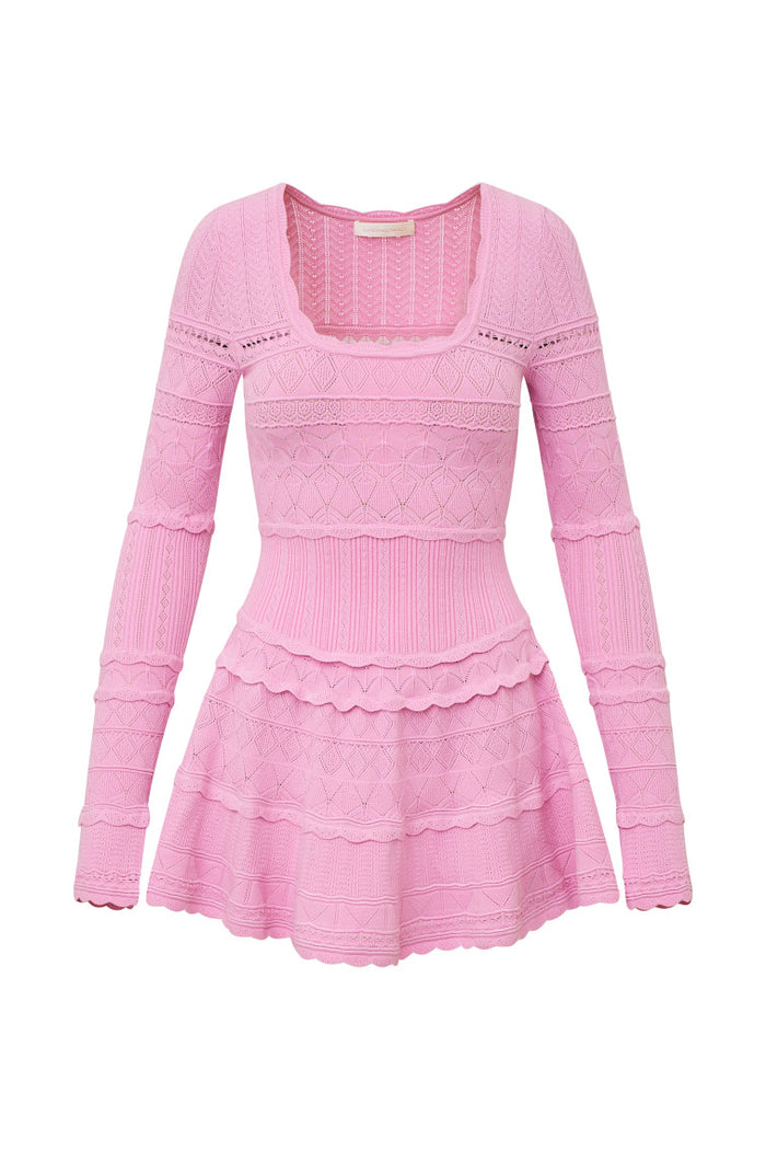 Lavender Pointelle Knit Mini Dress - ROSE CLAY