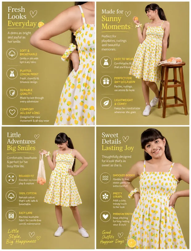Lemon Printed Pure Cotton Girls Nightsuit Tweeny Mini