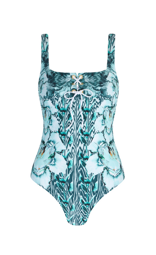 Liana Square Neck One-Piece Swimsuit - Blue Mix