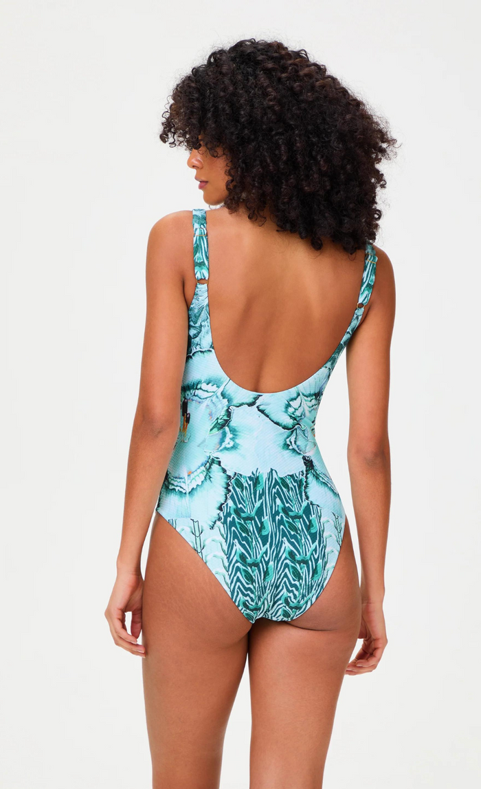 Liana Square Neck One-Piece Swimsuit - Blue Mix
