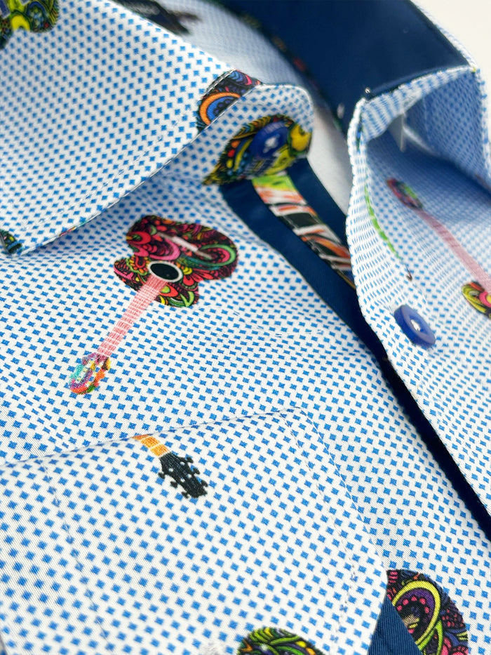 Light Blue Guitar Print Shirt with Matching Handkerchief-Makrom