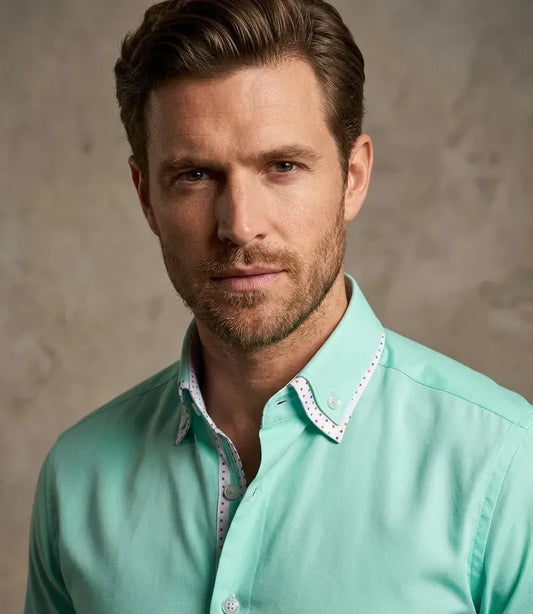 Light Green Double Collar Dotted Print Shirt