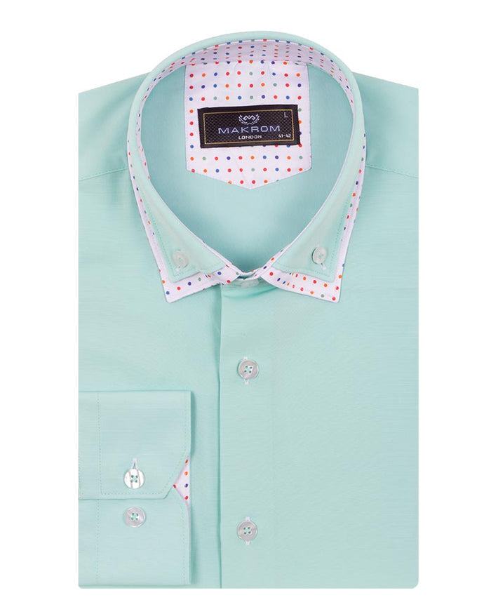 Light Green Double Collar Dotted Print Shirt-Makrom