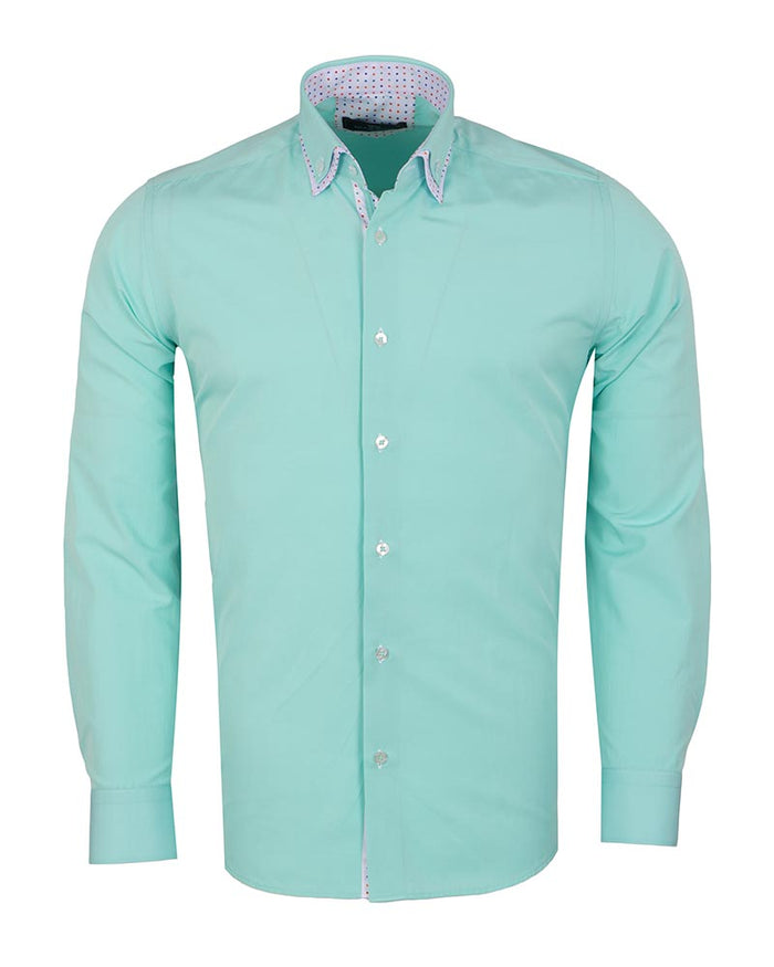 Light Green Double Collar Dotted Print Shirt-Makrom
