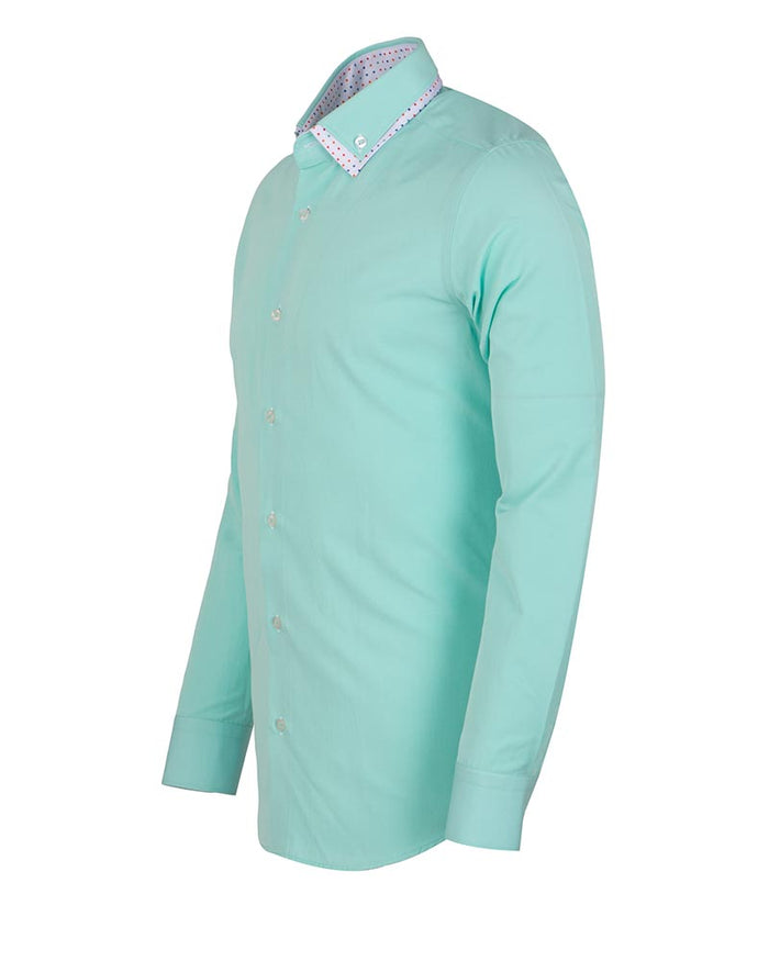 Light Green Double Collar Dotted Print Shirt-Makrom