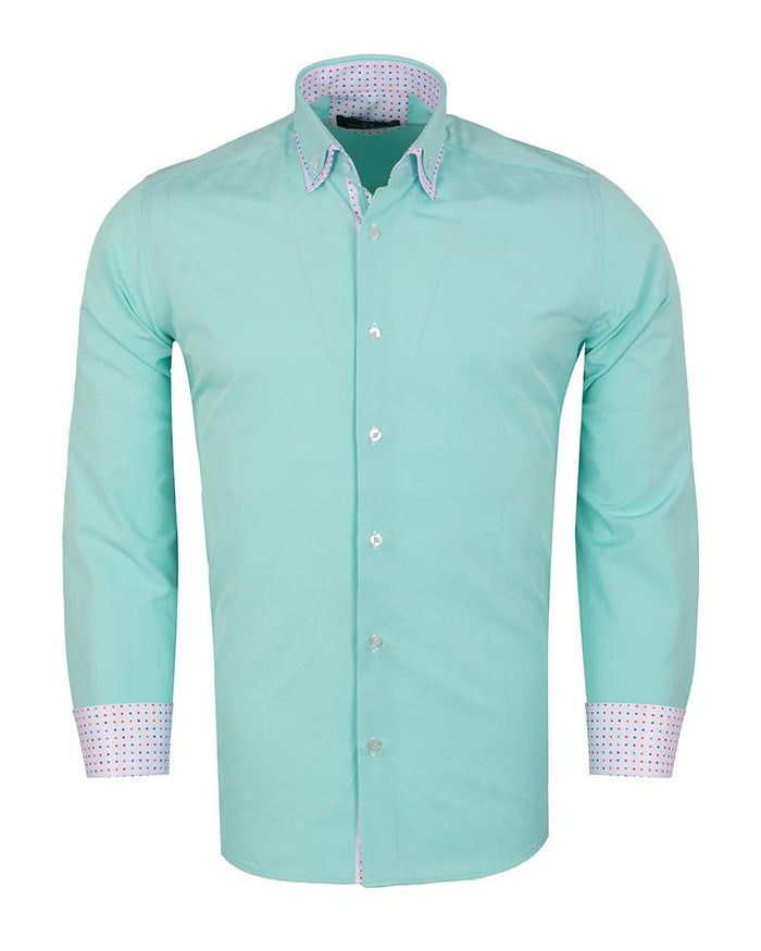 Light Green Double Collar Dotted Print Shirt-Makrom