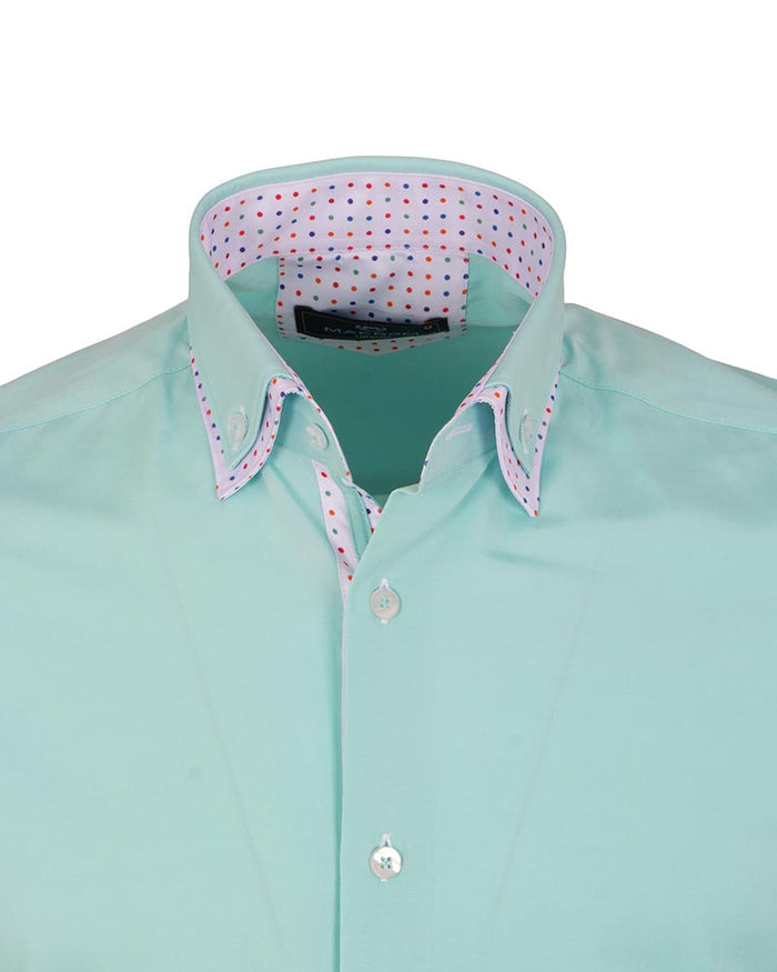 Light Green Double Collar Dotted Print Shirt-Makrom