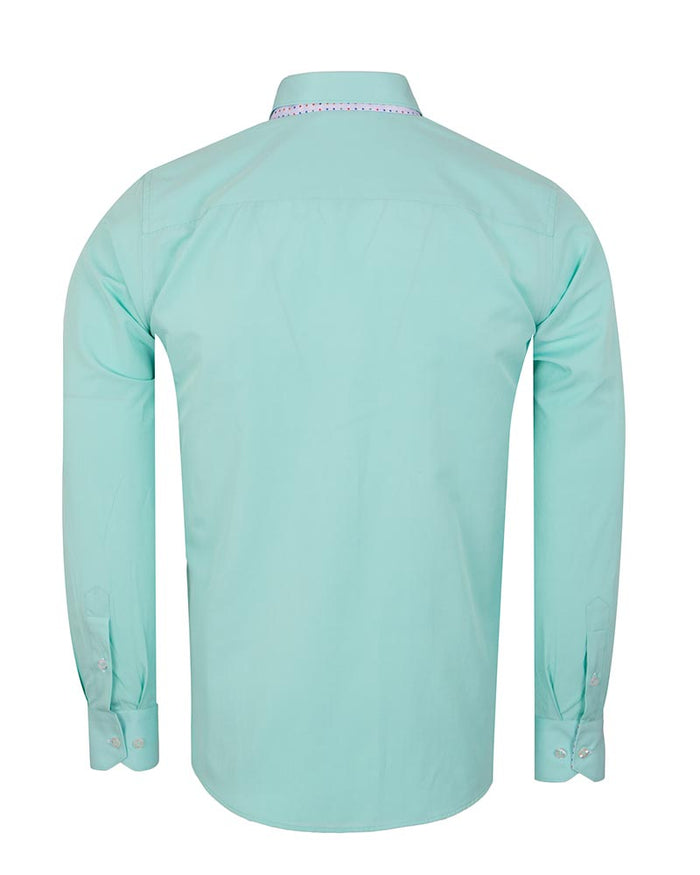 Light Green Double Collar Dotted Print Shirt-Makrom