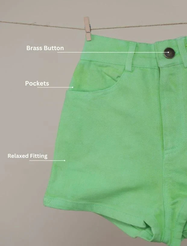 Lime Green Denim Shorts for Kids Girls
