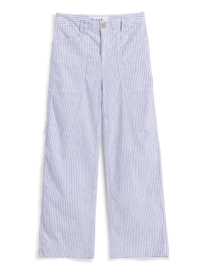 White pants with navy stripes on a transparent background