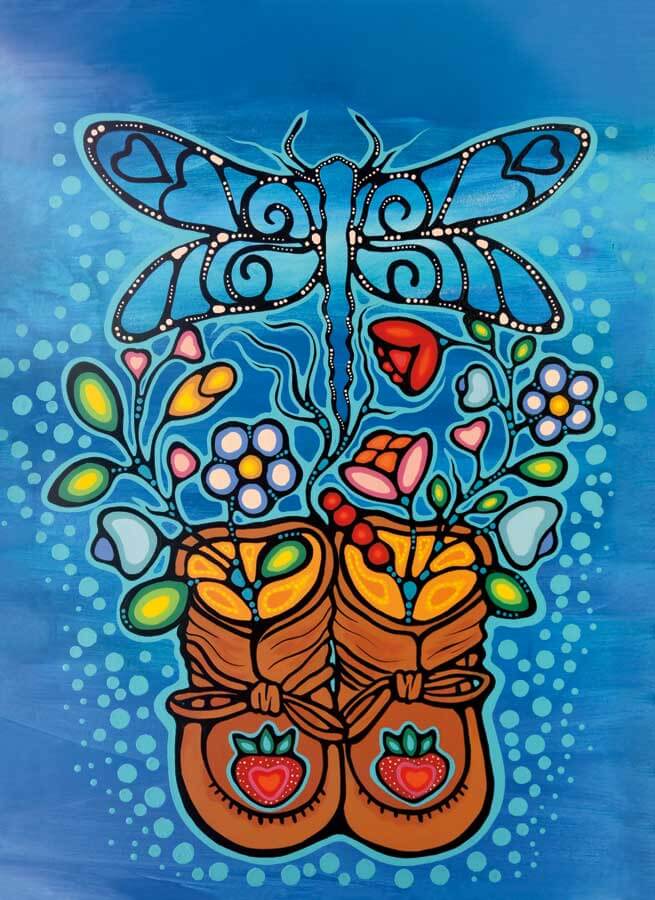 Little Ancestors Microfiber Tea Towel design featuring indigenous art by Jackie Traverse.