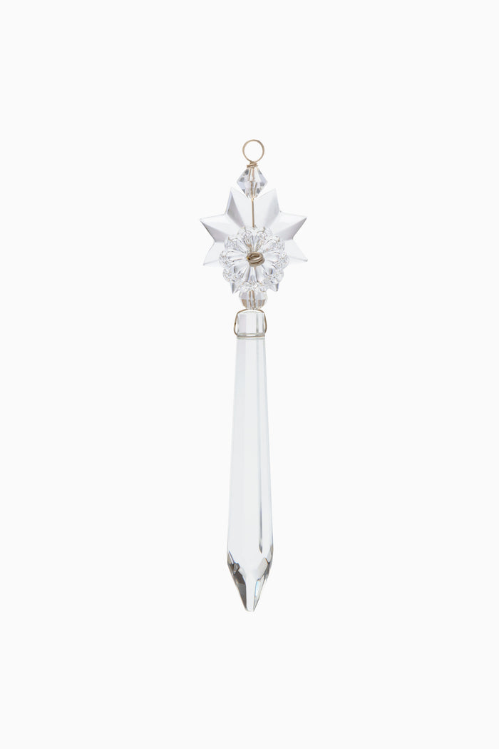 Clear Lobmeyr Crystal Icicle Ornament with Star Detail - Front View | Ulla Johnson