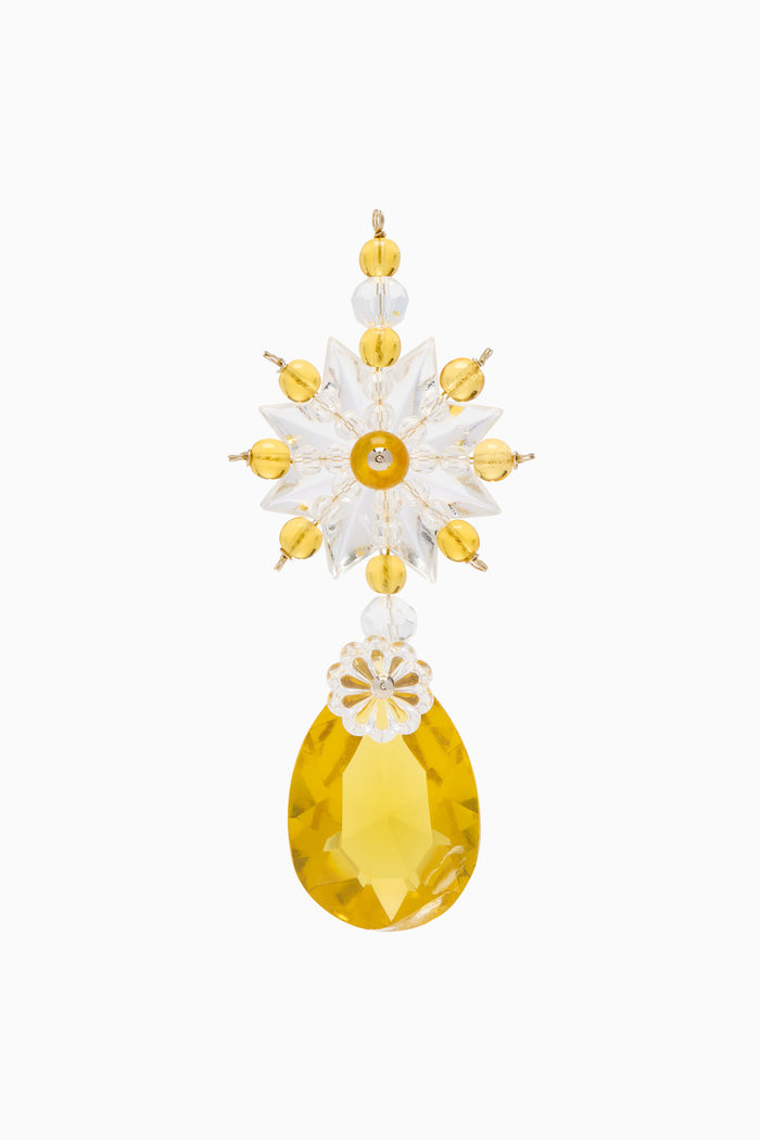 Yellow Lobmeyr Hand-Blown Crystal Holiday Ornament - Front View | Ulla Johnson