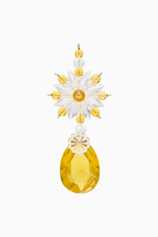Yellow Lobmeyr Hand-Blown Crystal Holiday Ornament - Front View | Ulla Johnson