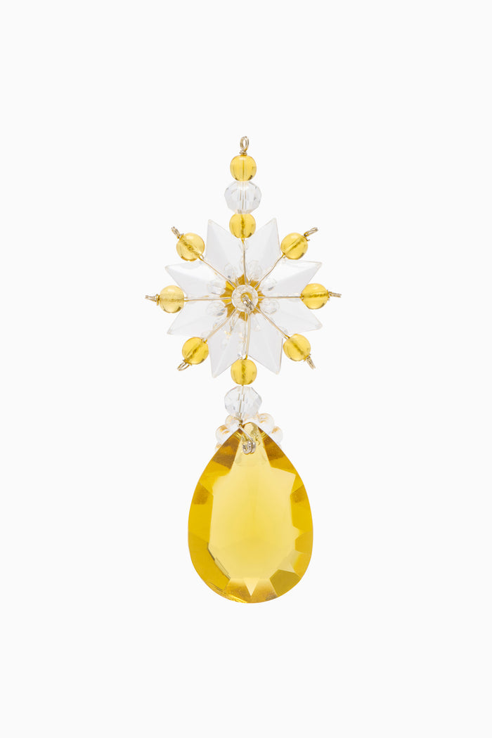 Yellow Lobmeyr Luxury Crystal Ornament Star & Teardrop Detail - Front View | Ulla Johnson