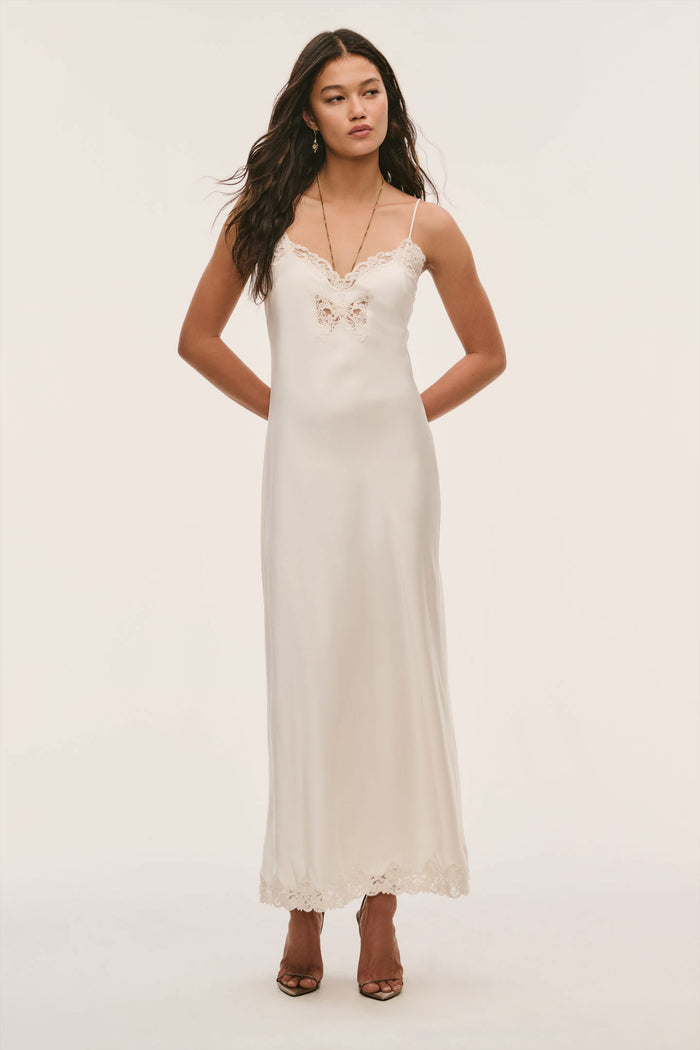 Lomira Lace Bow Maxi Dress - ALABASTER GLOW