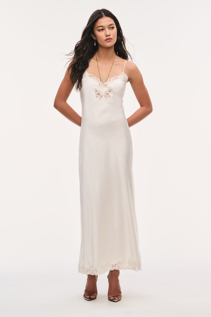 Lomira Lace Bow Maxi Dress - ALABASTER GLOW