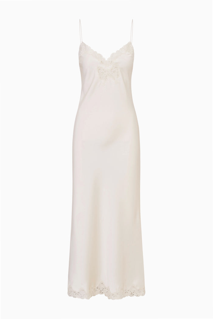 Lomira Lace Bow Maxi Dress - ALABASTER GLOW