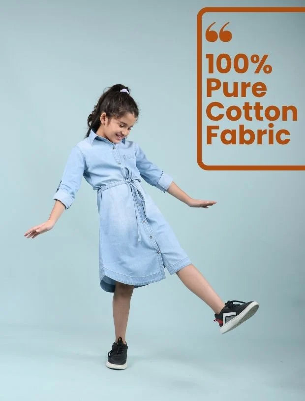 girls denim Full  shirt dress-Tweeny Mini