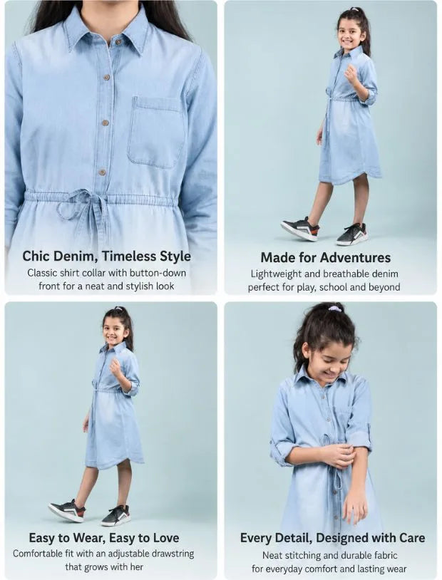 girls denim Full  shirt dress-Tweeny Mini