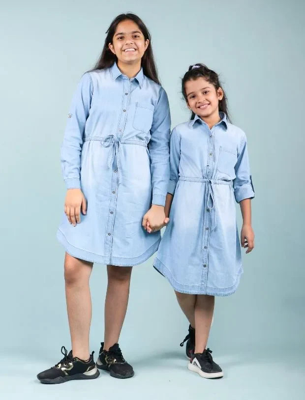 girls denim Full  shirt dress-Tweeny Mini