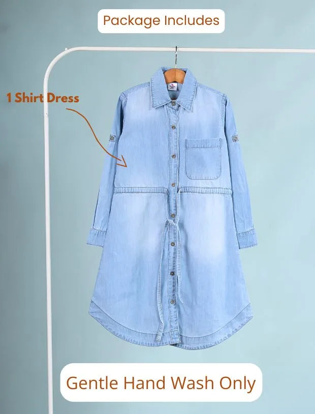 girls denim Full  shirt dress-Tweeny Mini