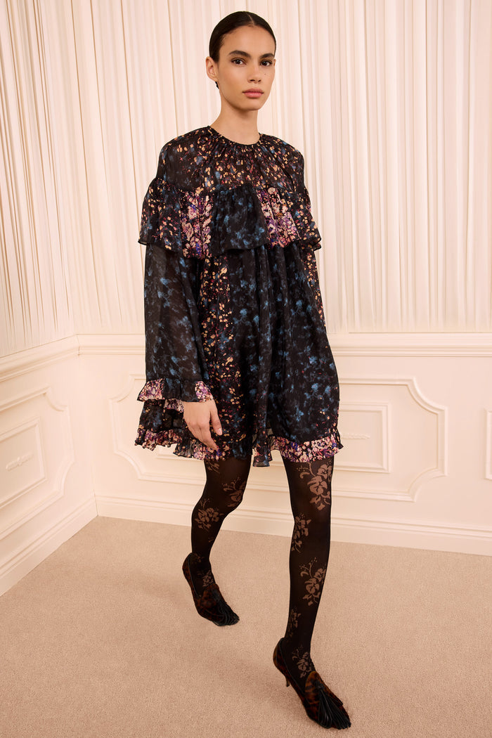 Lune Long Sleeve Silk Mini Dress - Eclipse