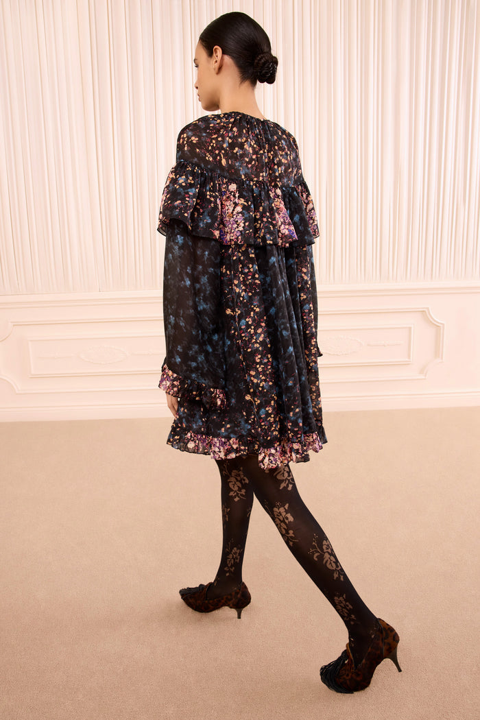 Lune Long Sleeve Silk Mini Dress - Eclipse