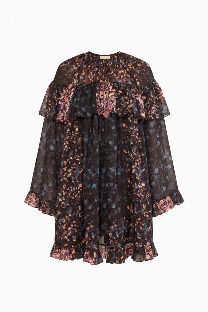 Lune Long Sleeve Silk Mini Dress - Eclipse