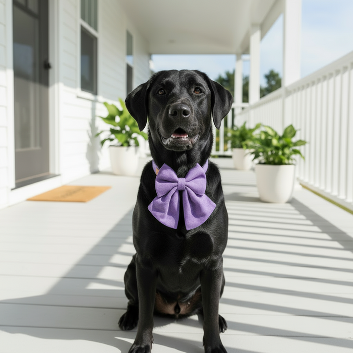 Luxe Bow Tie Dog Collar in Sweet Lavender soft pastel purple on white background