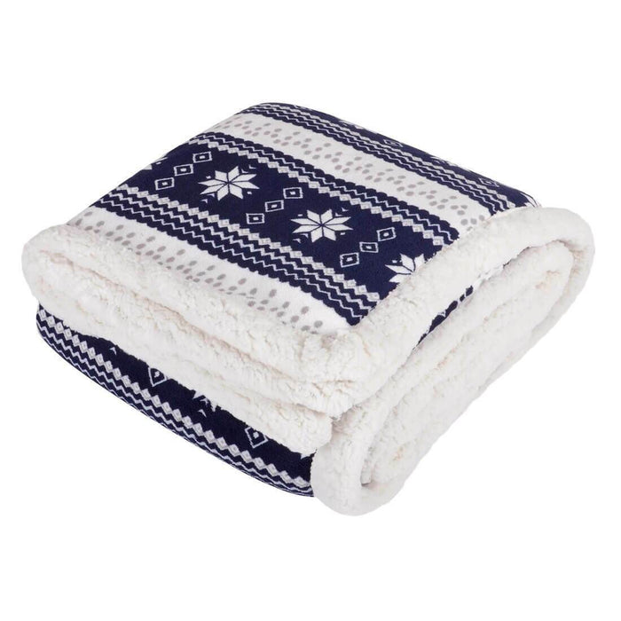 Luxury Double Layer Snowflake Sherpa Lined Fleece Blanket Sofa Bed Throw Navy / 150x200cm