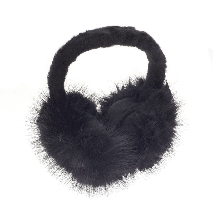 Black faux fur ear muffs on a white background