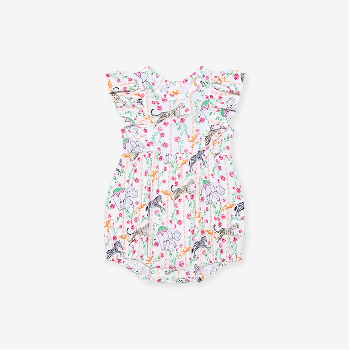 Baby romper with animal print on a white background