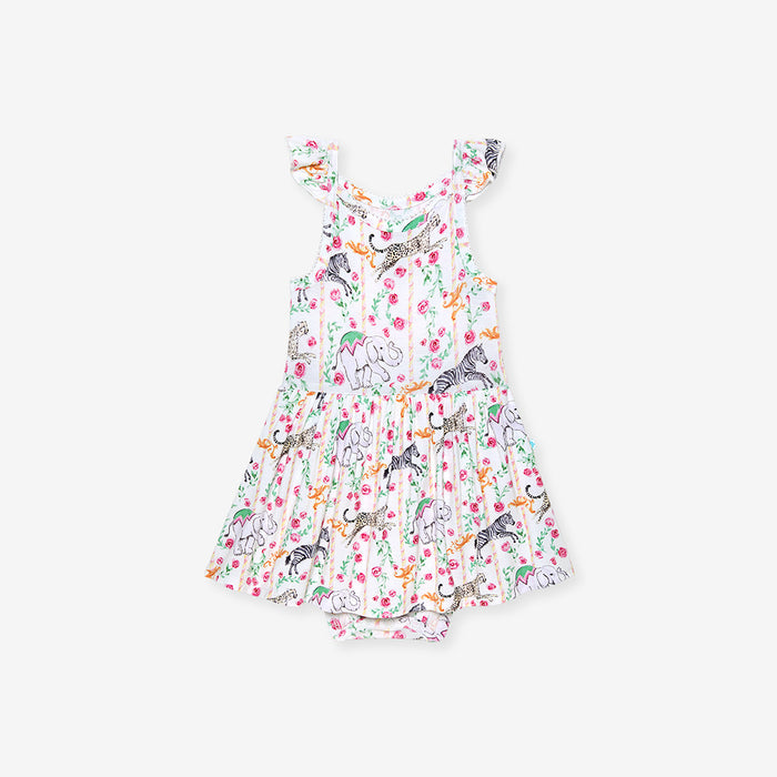 Floral dress with animal print on a white background